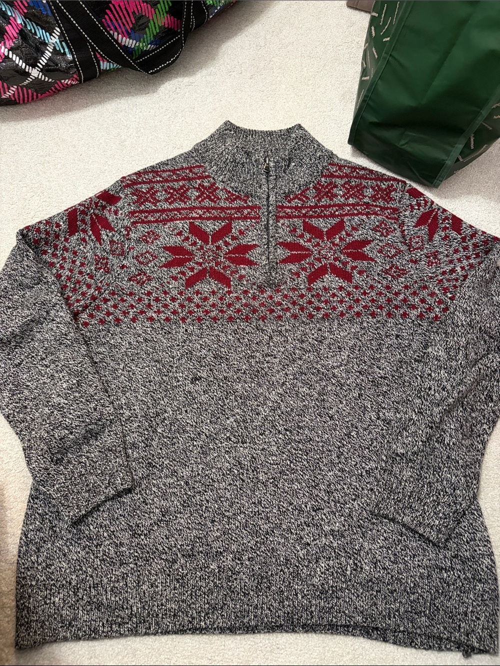 croft & barrow Gray and Burgundy Zip-Neck Nordic Sweater